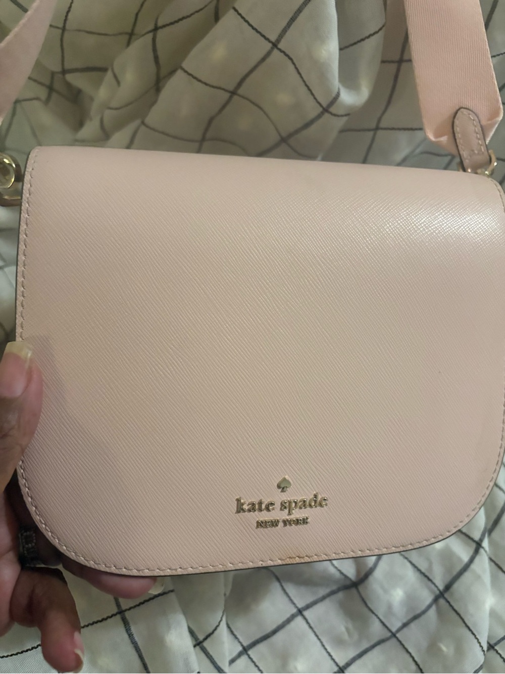 kate spade Blush Pink Saffiano Crossbody Saddle Bag.